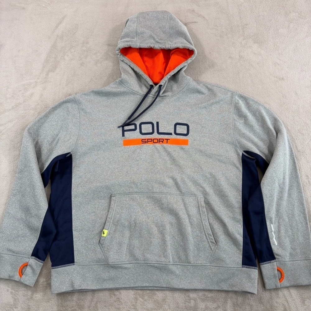Polo Sport Ralph Lauren ThermoVent USA Hoodie in Grey Center Logo Men XL
